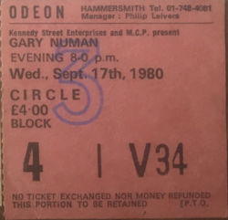 Gary Numan London Ticket 1980